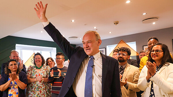 Ed Davey celebrate election results at Lib Dem HQ