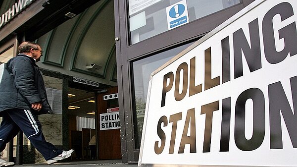 A polling station sign