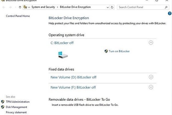 Bitlocker instructions for full disk encryption on Windows PC