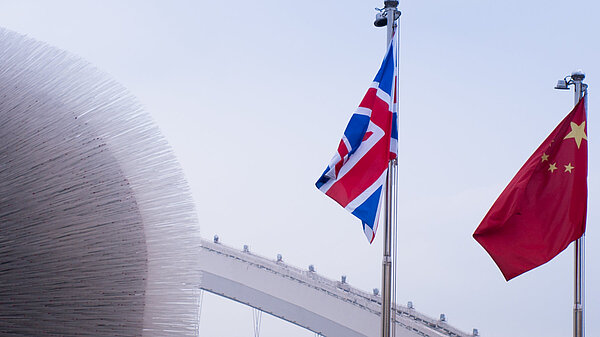 The flags of the UK and China