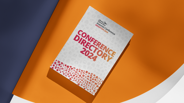 Conference Directory laid on an abstract background