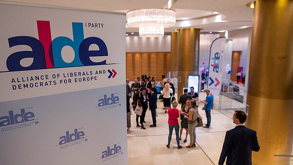 A banner showing the text 'alde party: Alliance of Liberals and Democrats for Europe"