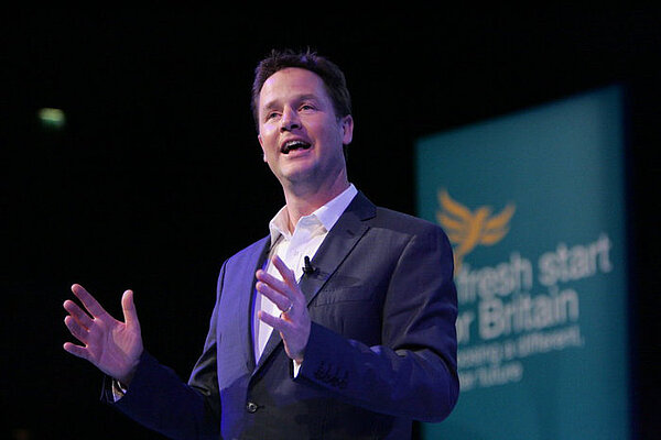 A photo of Nick Clegg speaking at the Liberal Democrat conference in 2008