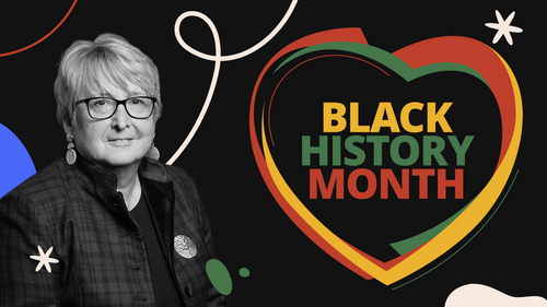 Graphic showing Christine Jardine next to a Black History Month logo